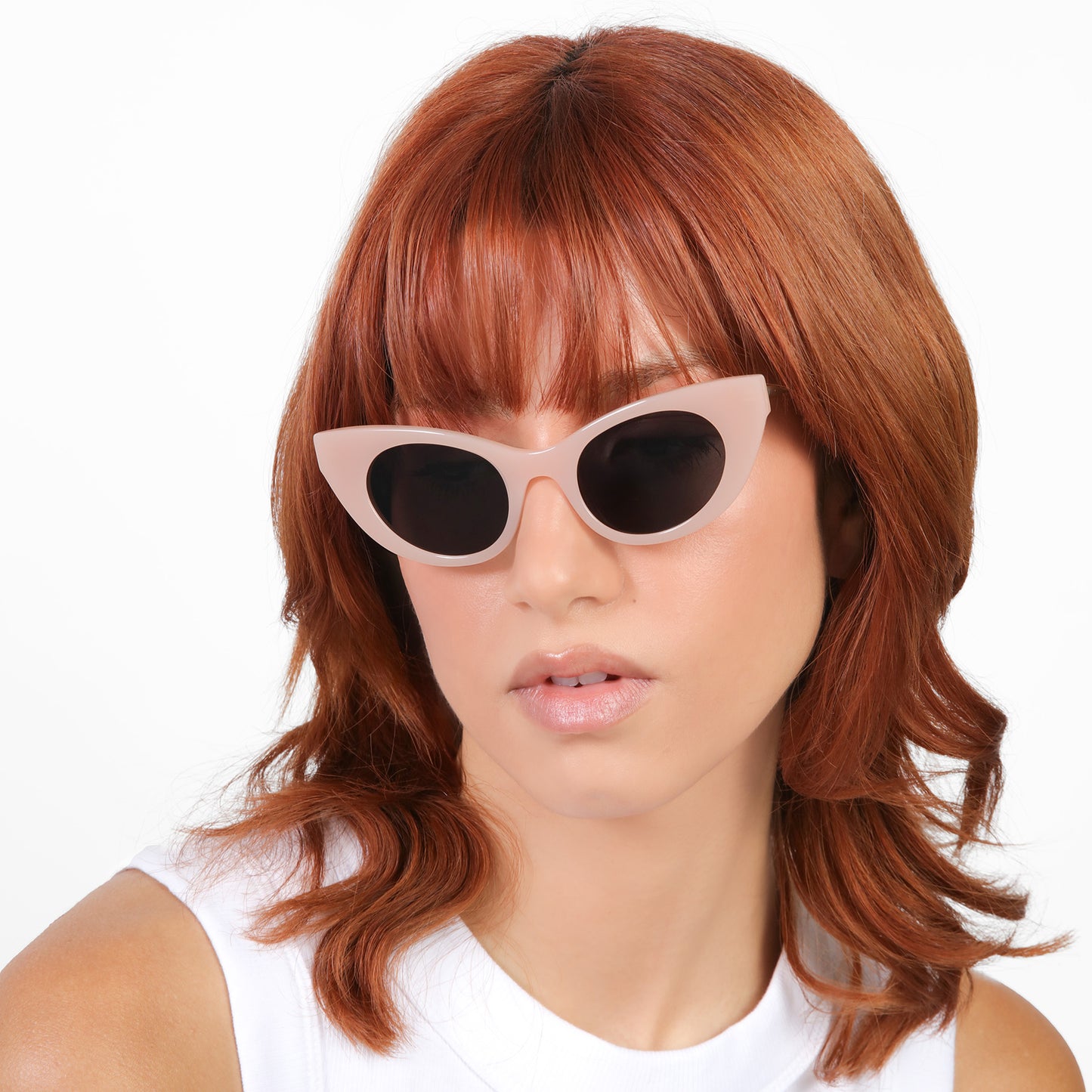 Model wearing Angelica Sunglasses in Pink/Gold