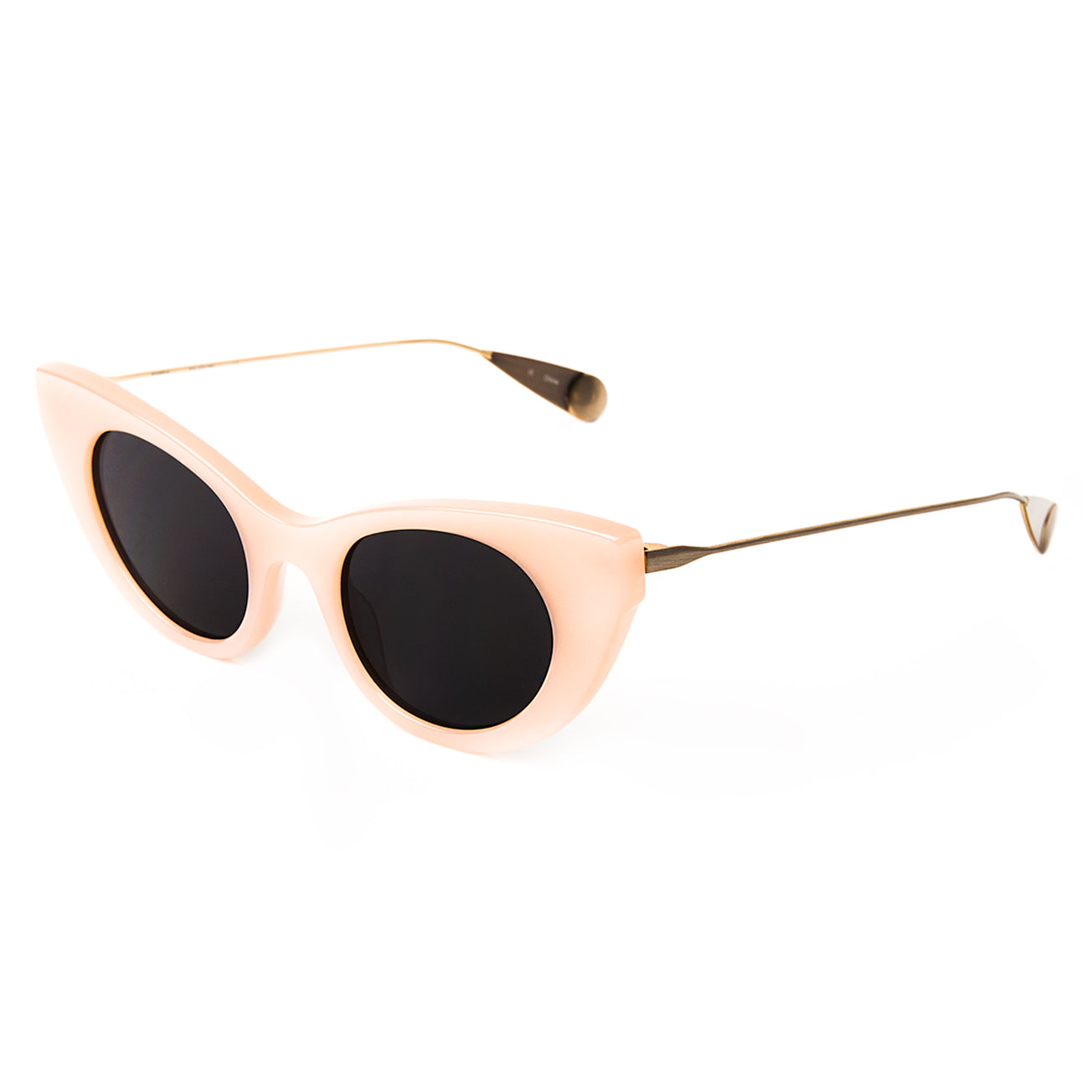 Angelica Sunglasses in Pink with Gold temples and Grey lenses at an isometric angle