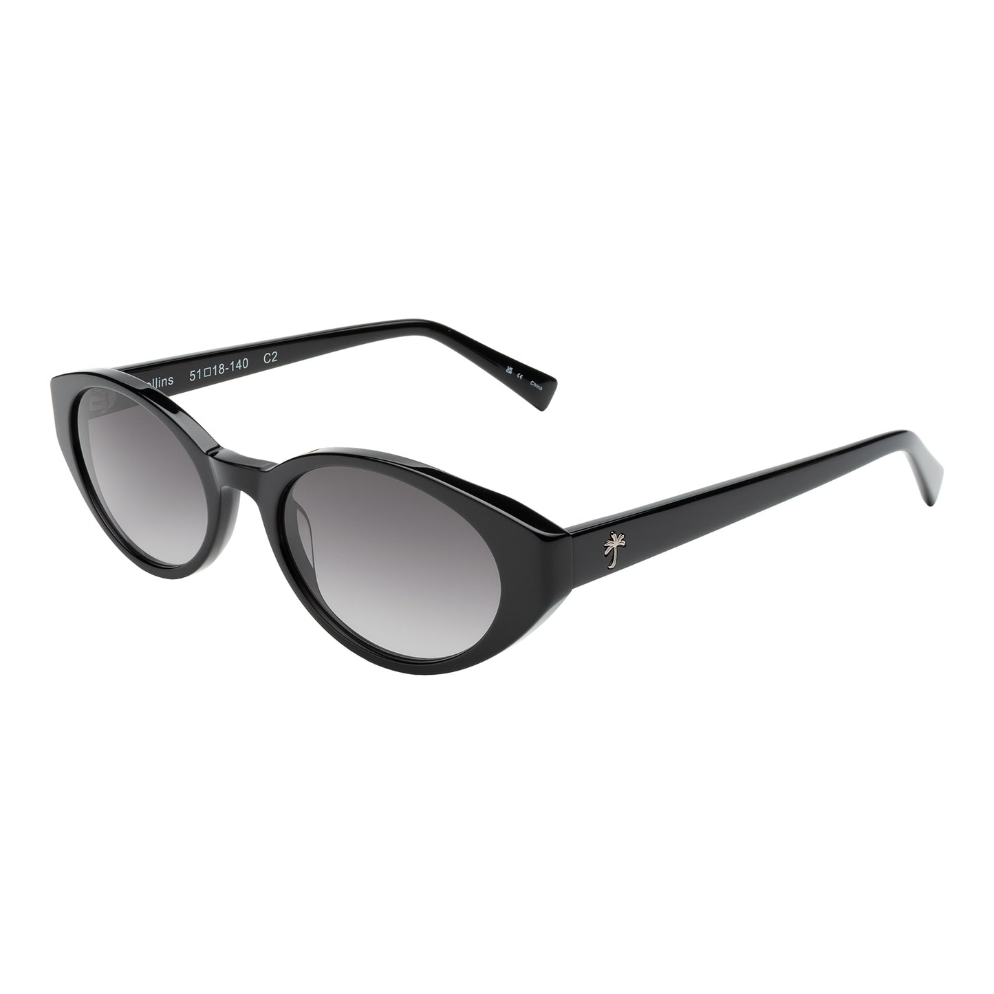 Collins Sunglasses shown in Black with Grey Gradient lenses at an isometric angle