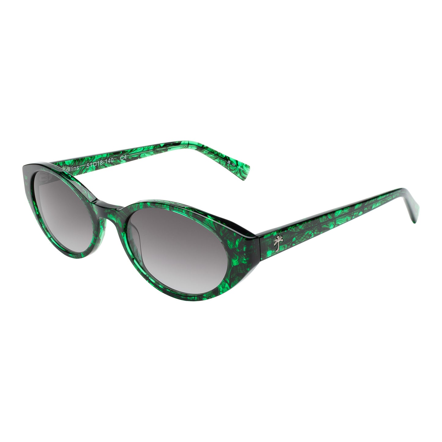 Collins Sunglasses shown in Emerald with Grey Gradient lenses at an isometric angle