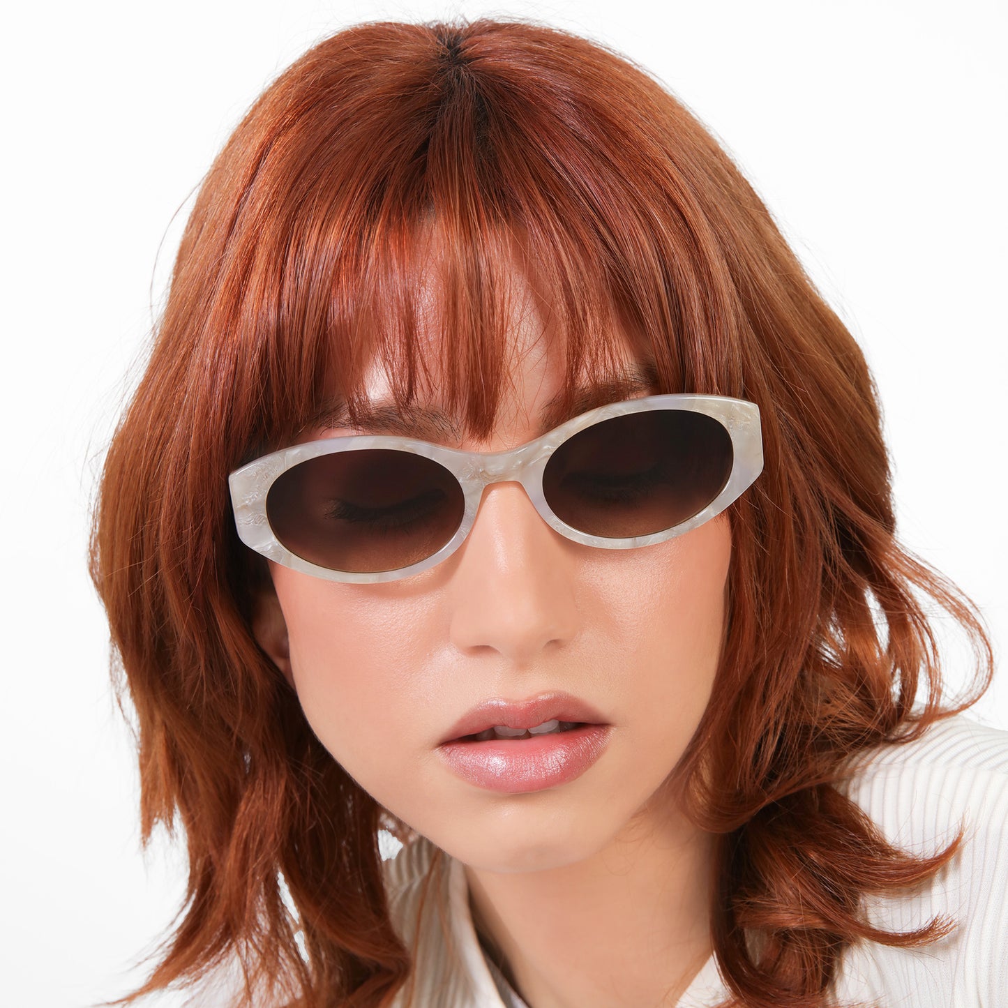 Close up of model wearing Exumas Sunglasses