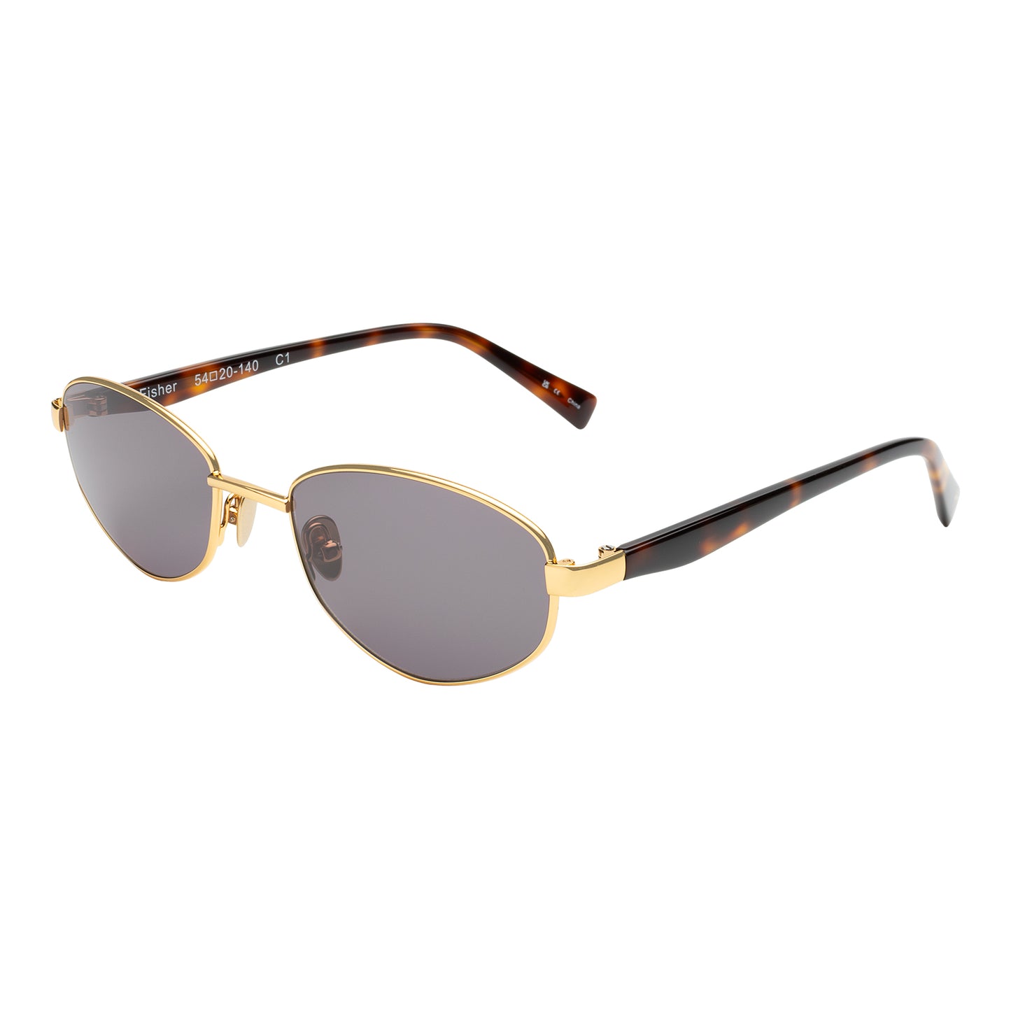 Fisher Sunglasses in Gold Havana with Grey lenses at an angle