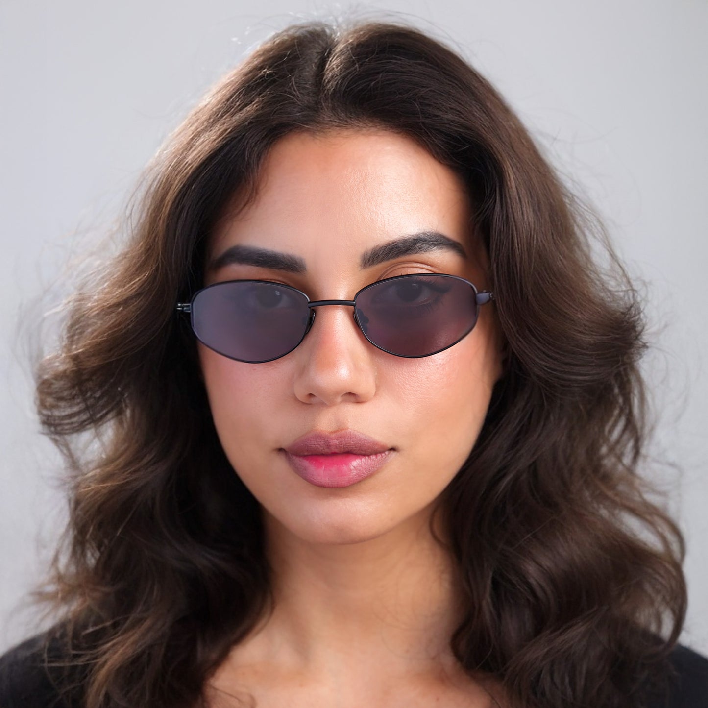 Brunette woman wearing Fisher Sunglasses in Matte Black