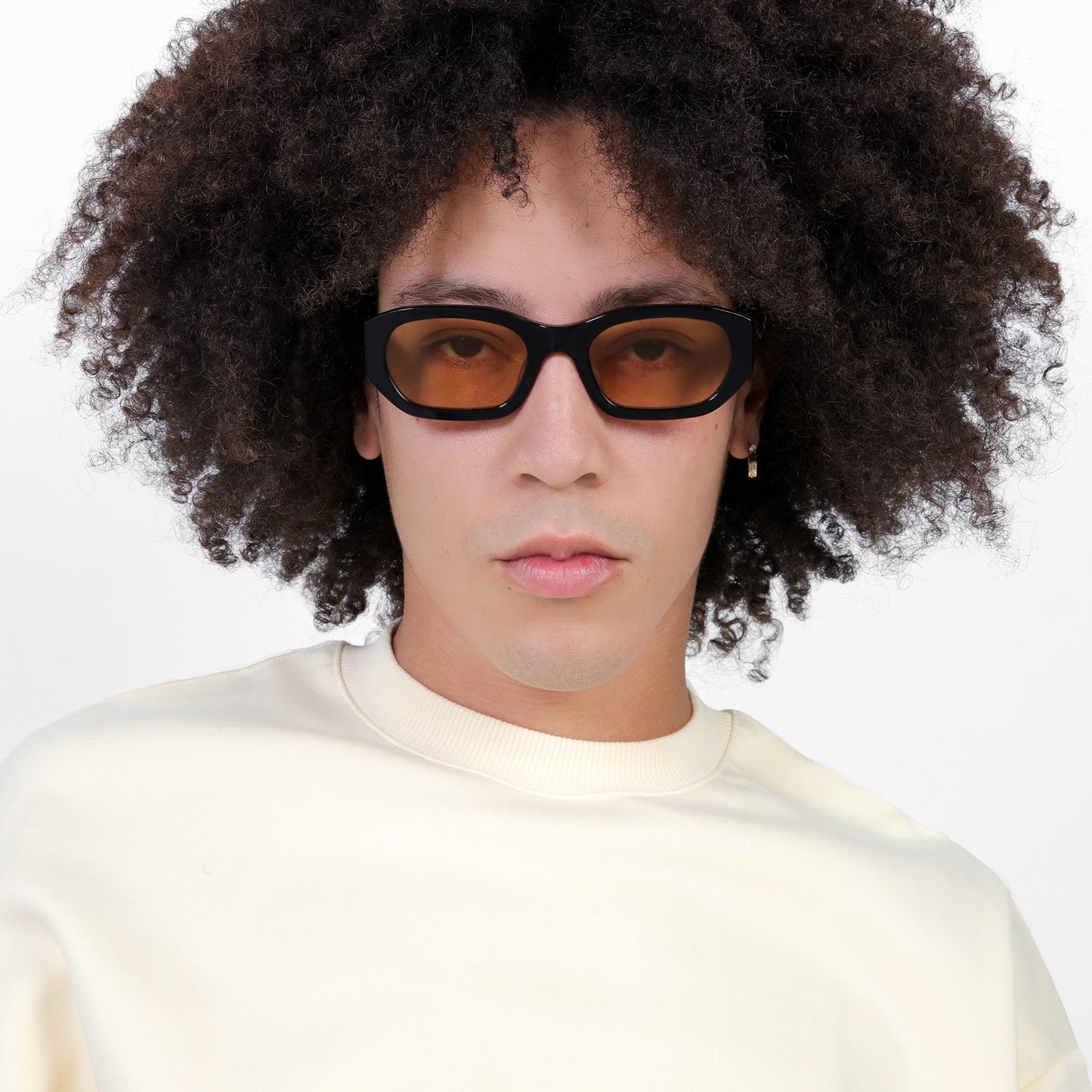 Another angle of man wearing La Gorce Sunglasses in Black with Yellow See Through lenses
