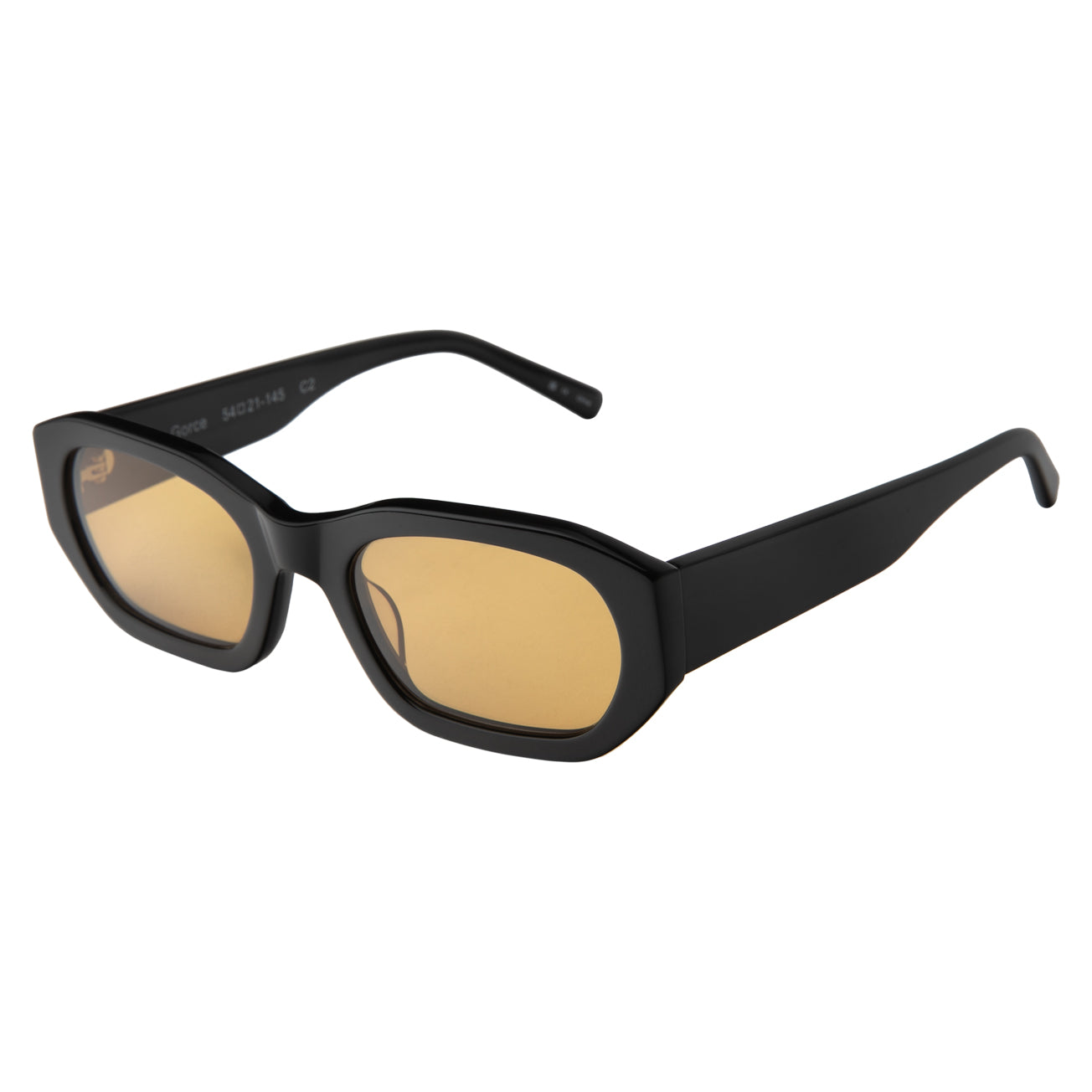 La Gorce Sunglasses in Black with Yellow See Through lenses at an isometric angle