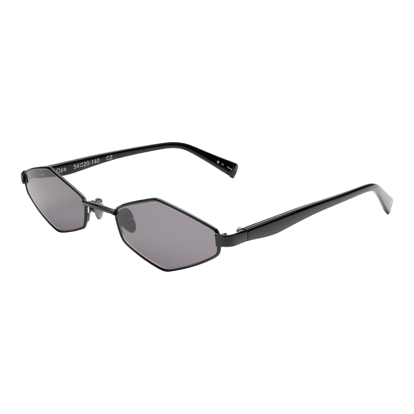Opa Sunglasses shown in Black with Grey lenses at an isometric angle