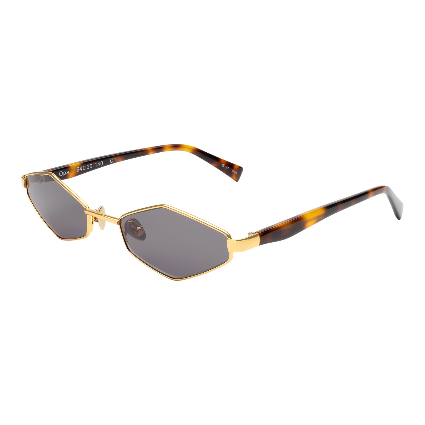 Opa Sunglasses shown in Gold/Havana with Grey lenses at an isometric angle