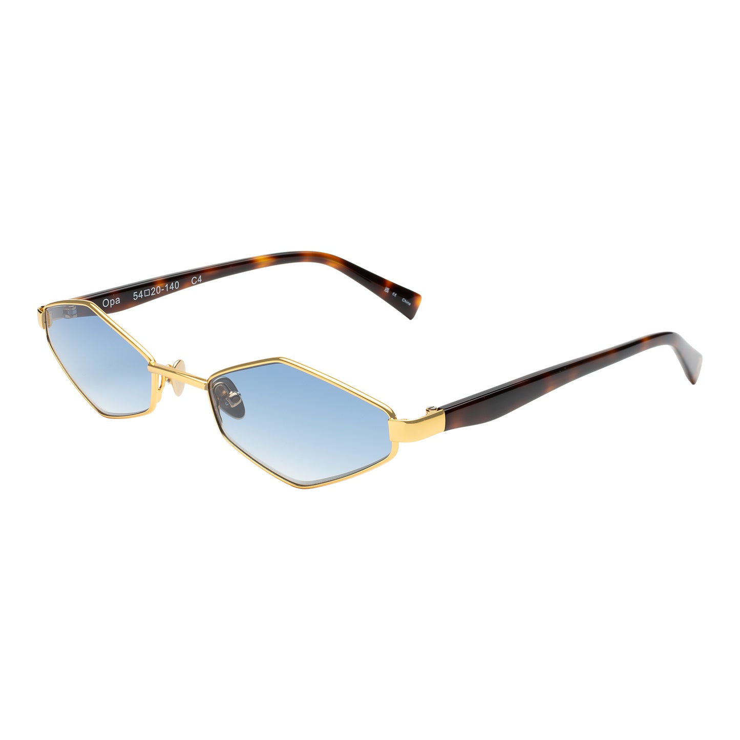 Opa Sunglasses shown in Gold/Havana with Blue Gradient lenses at an isometric angle