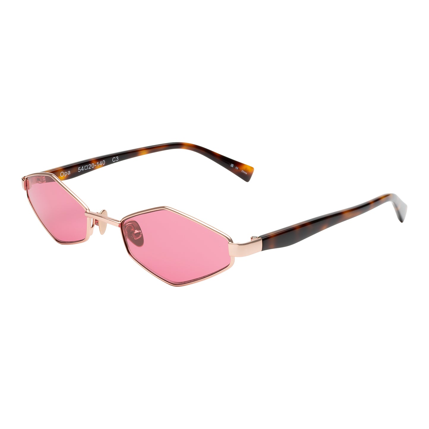 Opa Sunglasses shown in Gold/Havana with Maroon See Through lenses at an isometric angle