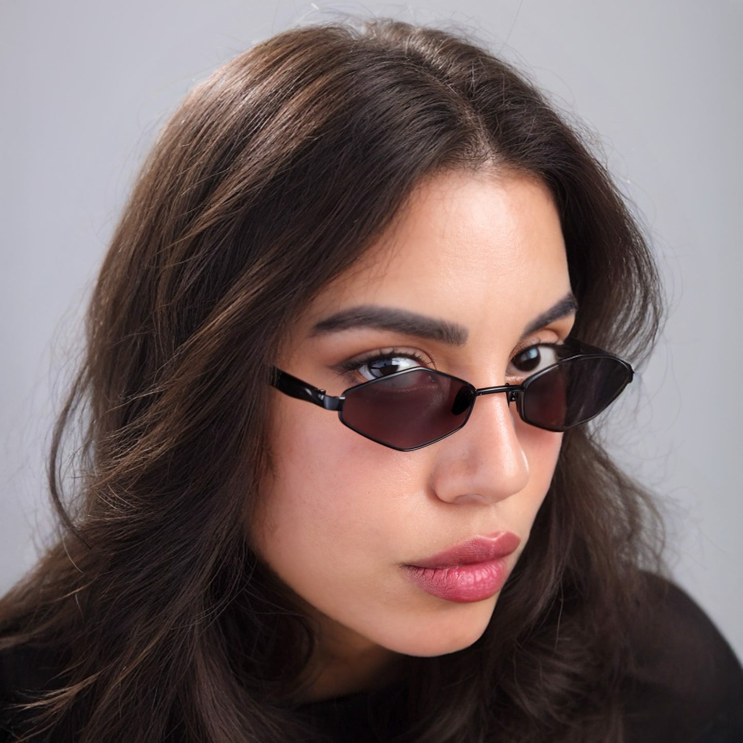 Brunette woman wearing Opa Sunglasses in Black