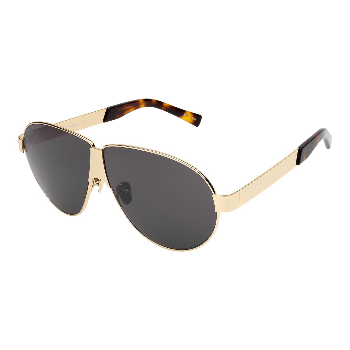 Side angle of Tommy sunglasses in gold with grey lenses