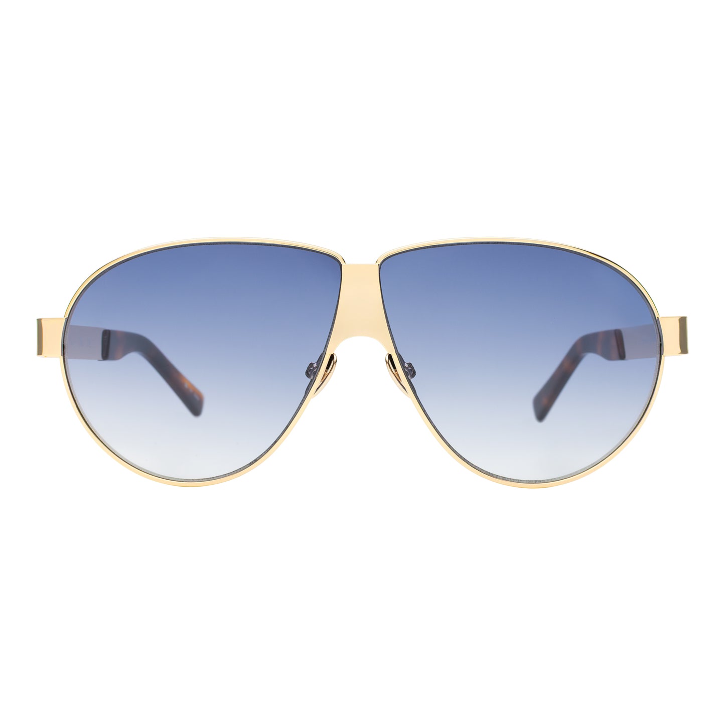 Tommy sunglasses in gold with blue gradient lenses on a white background