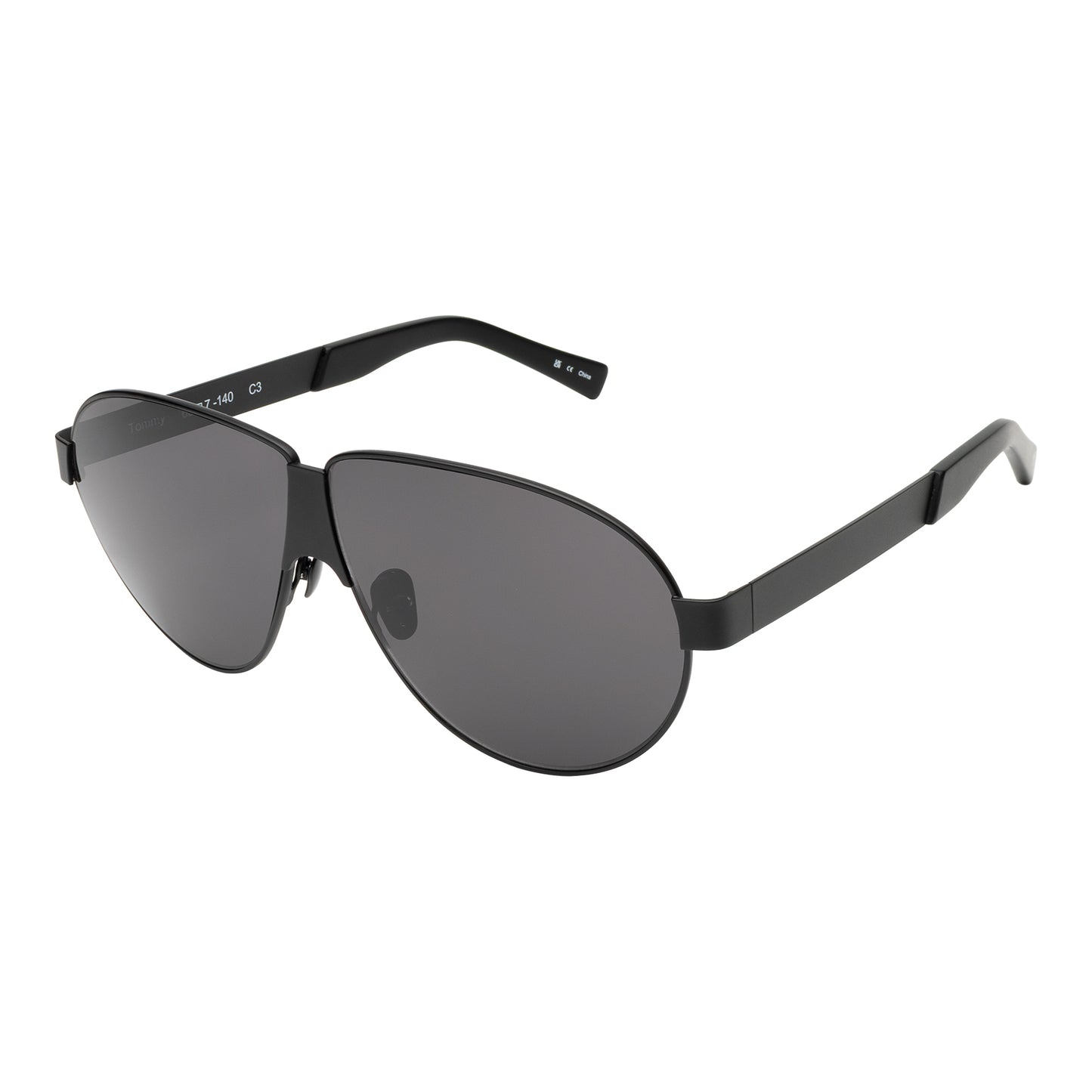 Side angle of Tommy sunglasses in black with grey lenses
