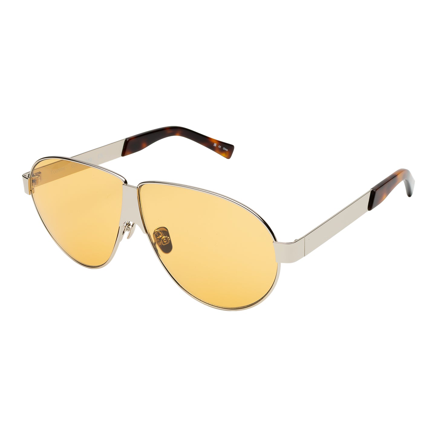 Side angle of Tommy sunglasses in silver with yellow see through lenses