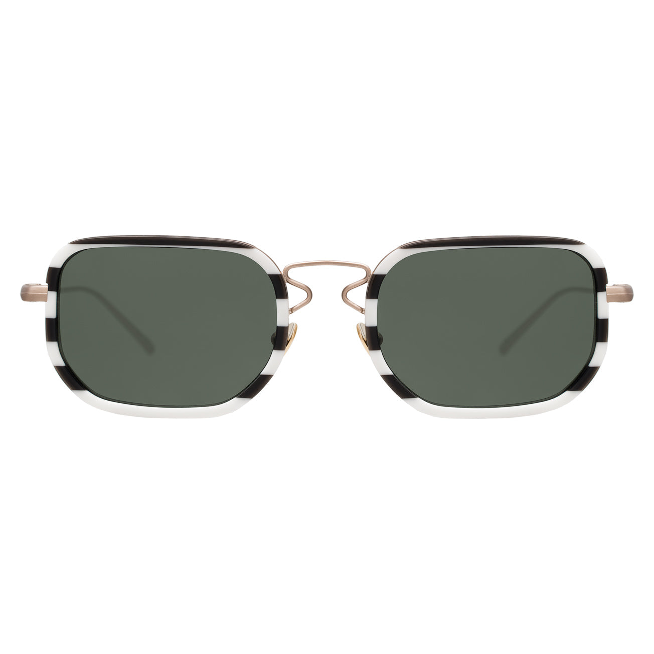 Venetian Sunglasses in Black White Stripes with Olive lenses