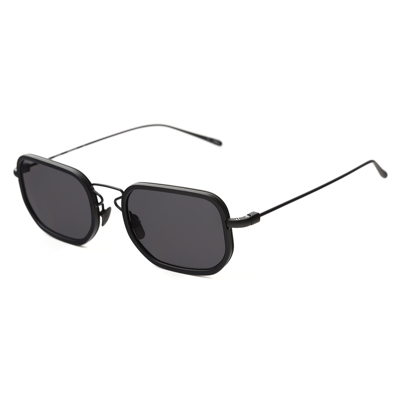 Venetian Sunglasses in Matte Black with Grey lenses at an isometric angle