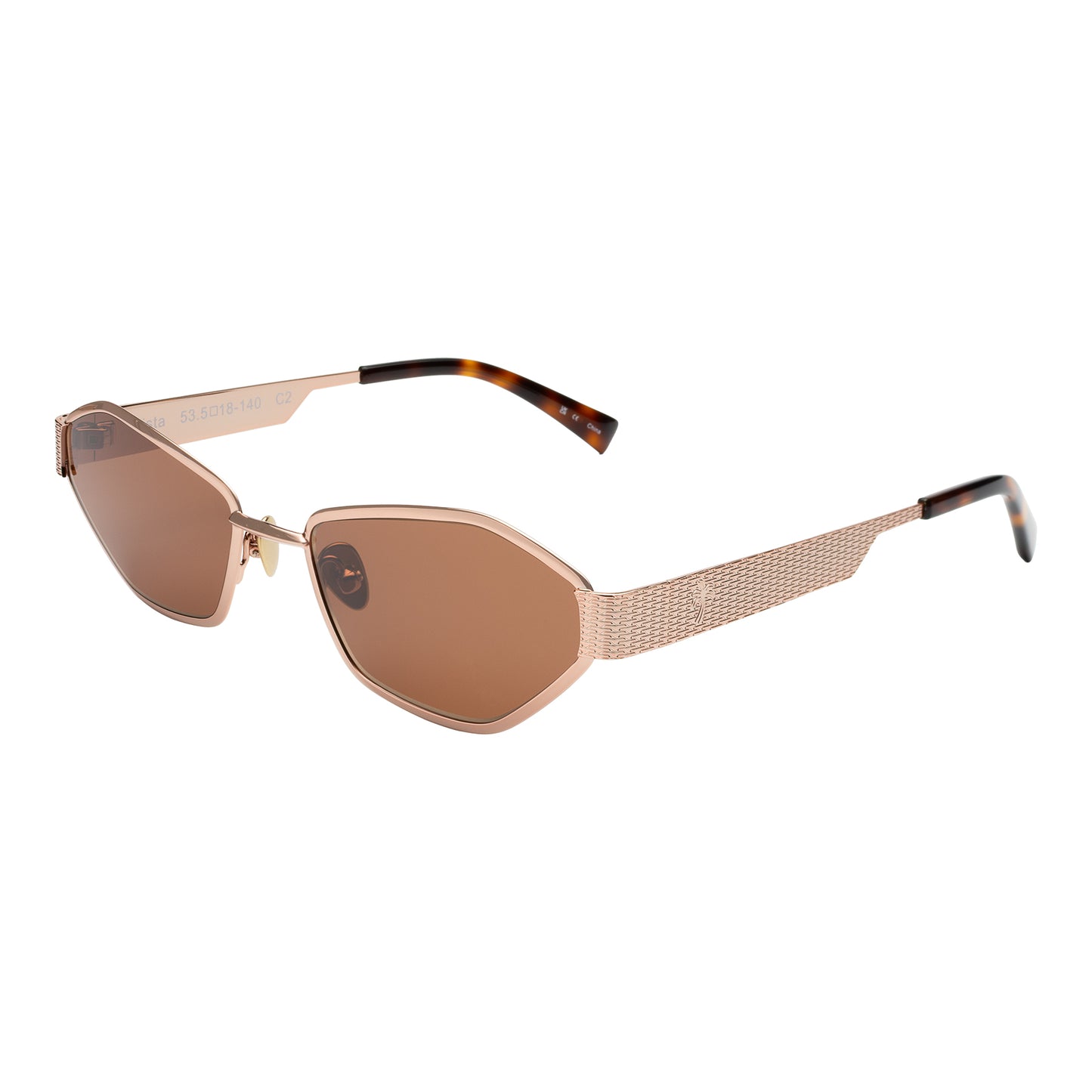 Vista Sunglasses in Rose Gold with Brown lenses at an isometric angle