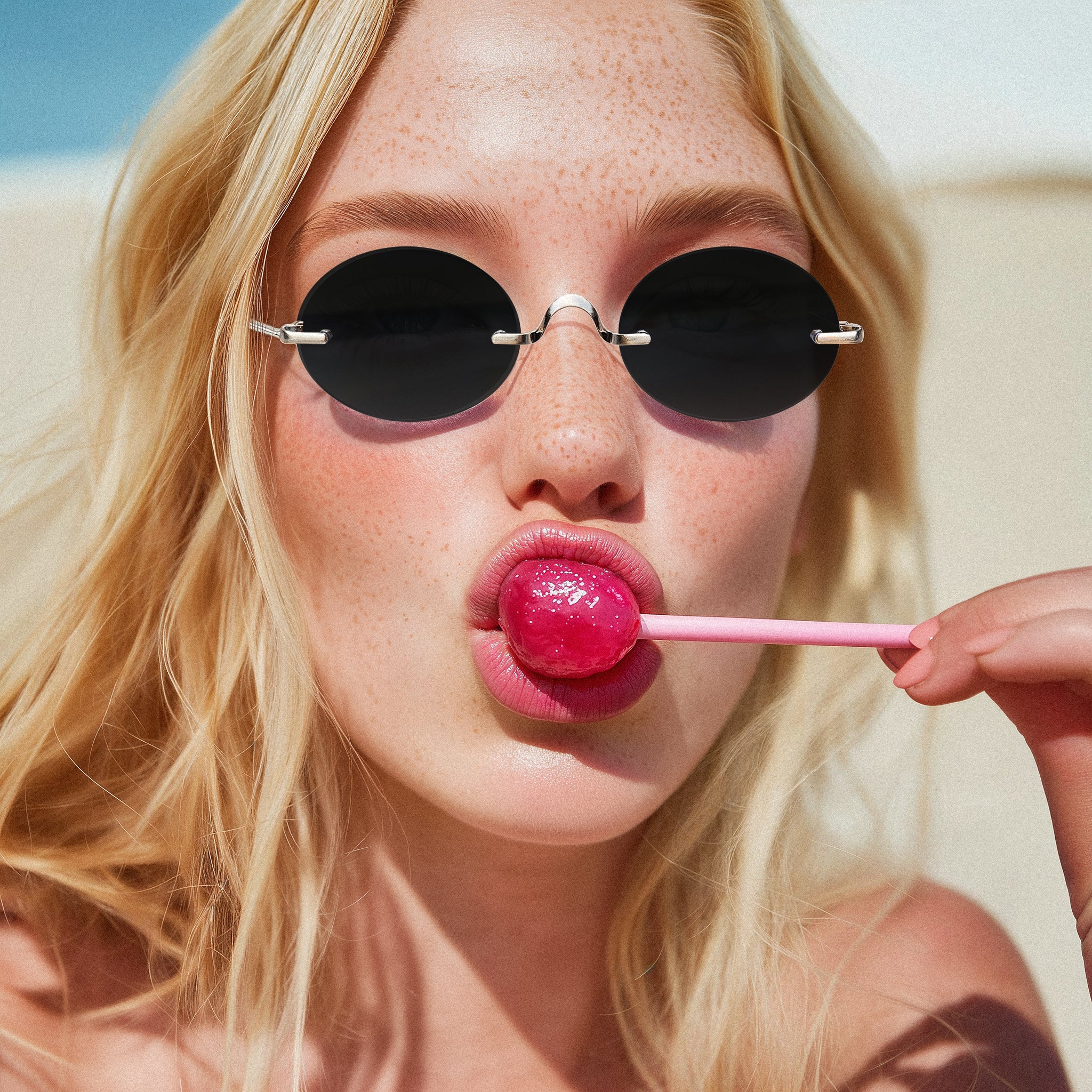 Model at the beach wearing Havana Sunglasses