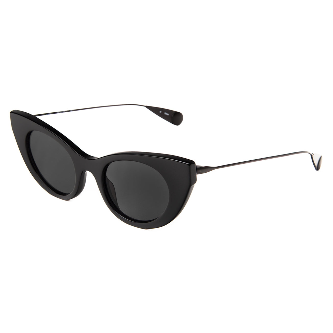 Angelica Sunglasses in Black with Matte Black temples and Grey lenses at an isometric angle