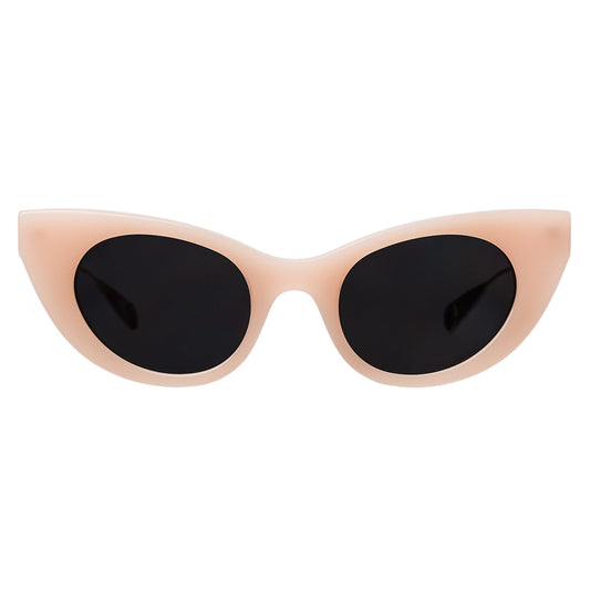 Angelica Sunglasses shown in Pink with Gold temples and Grey lenses