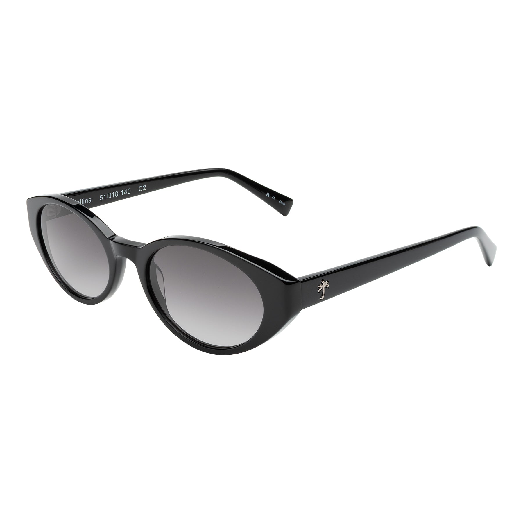Collins Sunglasses shown in Black with Grey Gradient lenses at an isometric angle