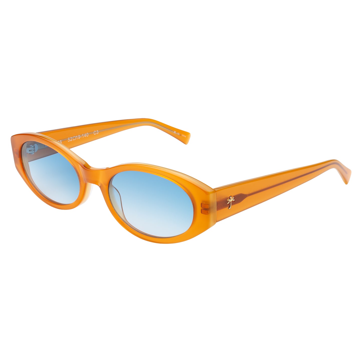 Exumas Sunglasses in Tangerine with Blue Gradient lenses at an isometric angle