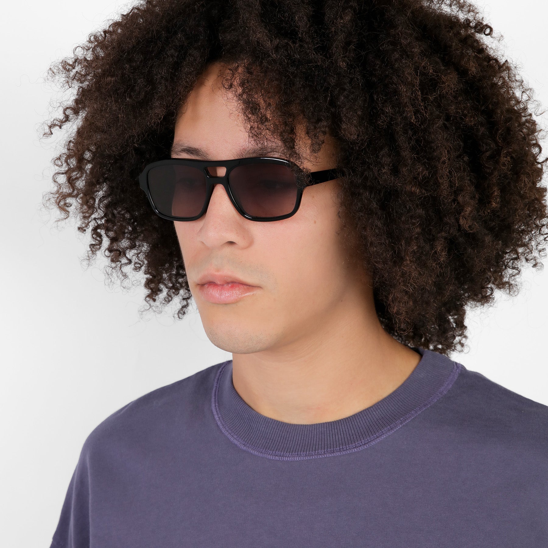 Man wearing Morningside Sunglasses in Black with Grey Gradient