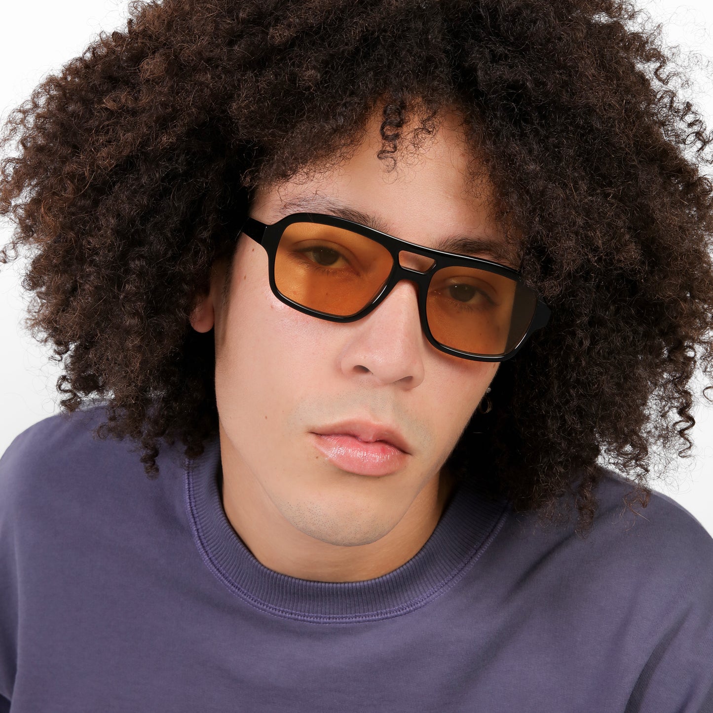 Another angle of man wearing Morningside Sunglasses in Black with Yellow See Through
