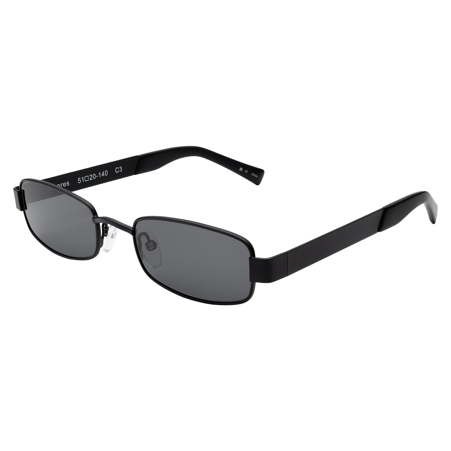 Shores Sunglasses in Matte Black with Grey lenses at an isometric angle