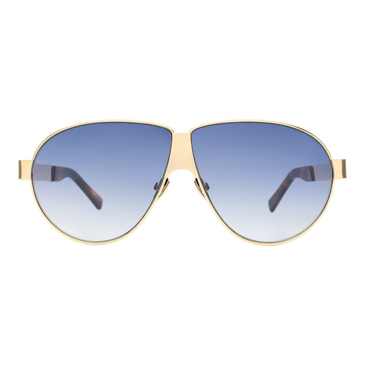 Tommy sunglasses in gold with blue gradient lenses on a white background