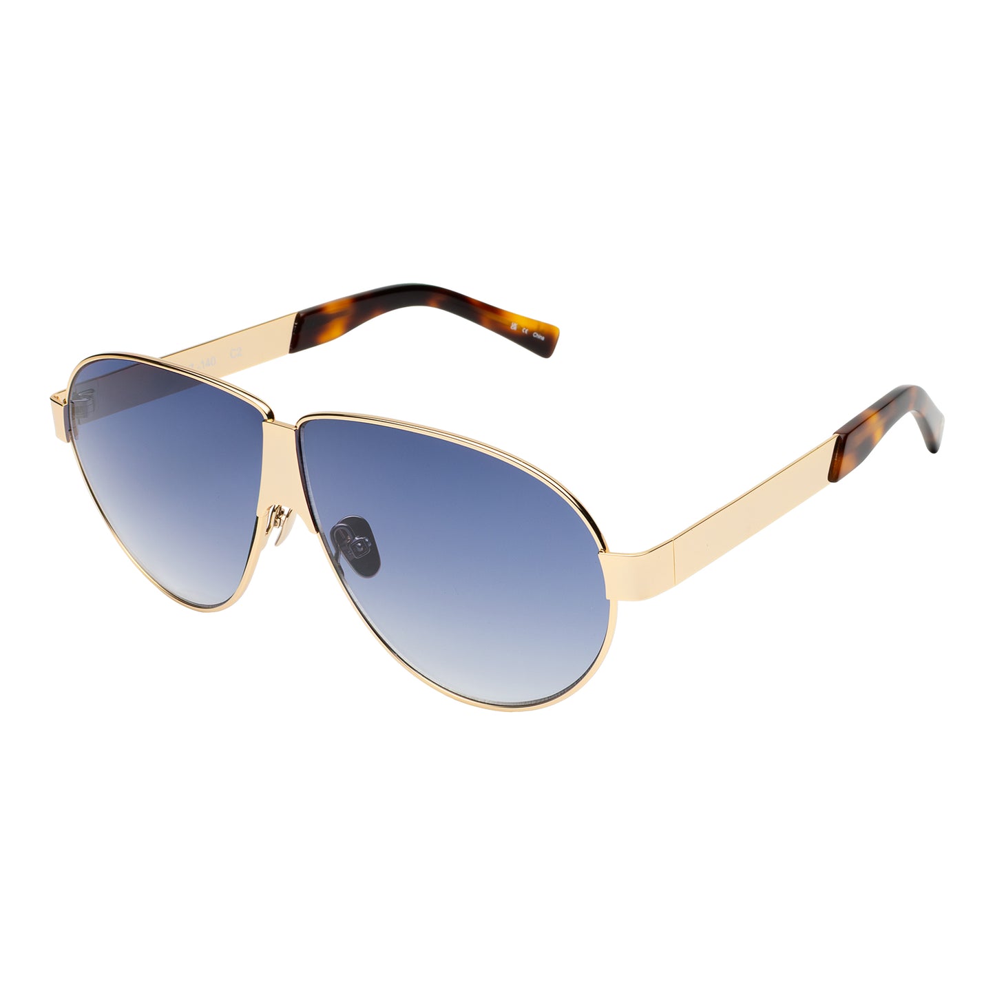 A side angle of Tommy sunglasses in gold with blue gradient lenses