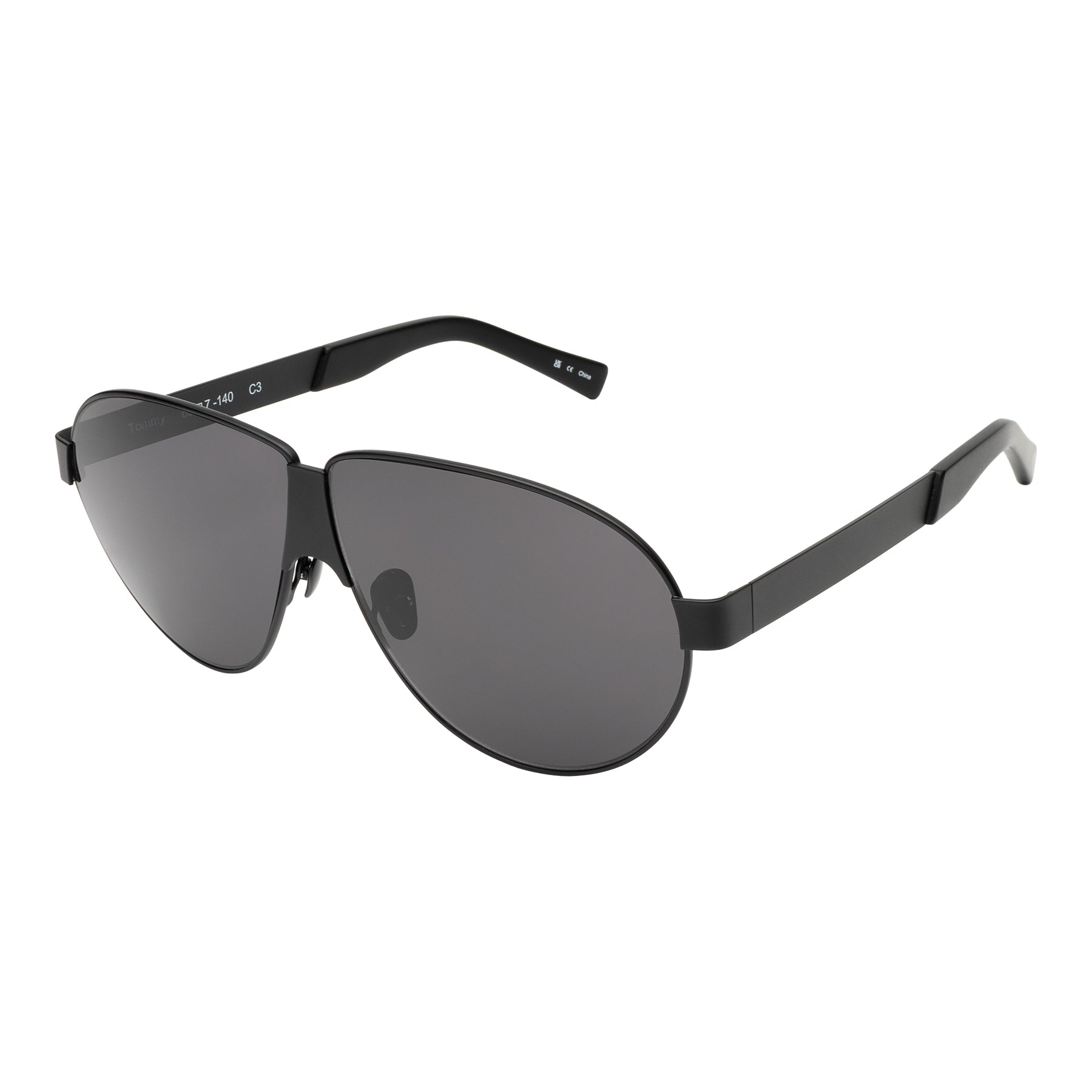 Side angle of Tommy sunglasses in black with grey lenses